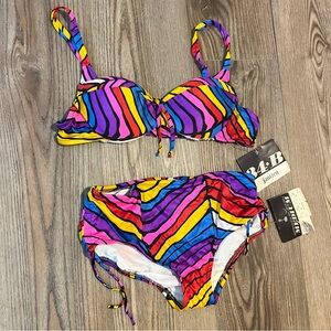 NWT Vintage Bikini M Colorful Striped Swim Suit 34B
